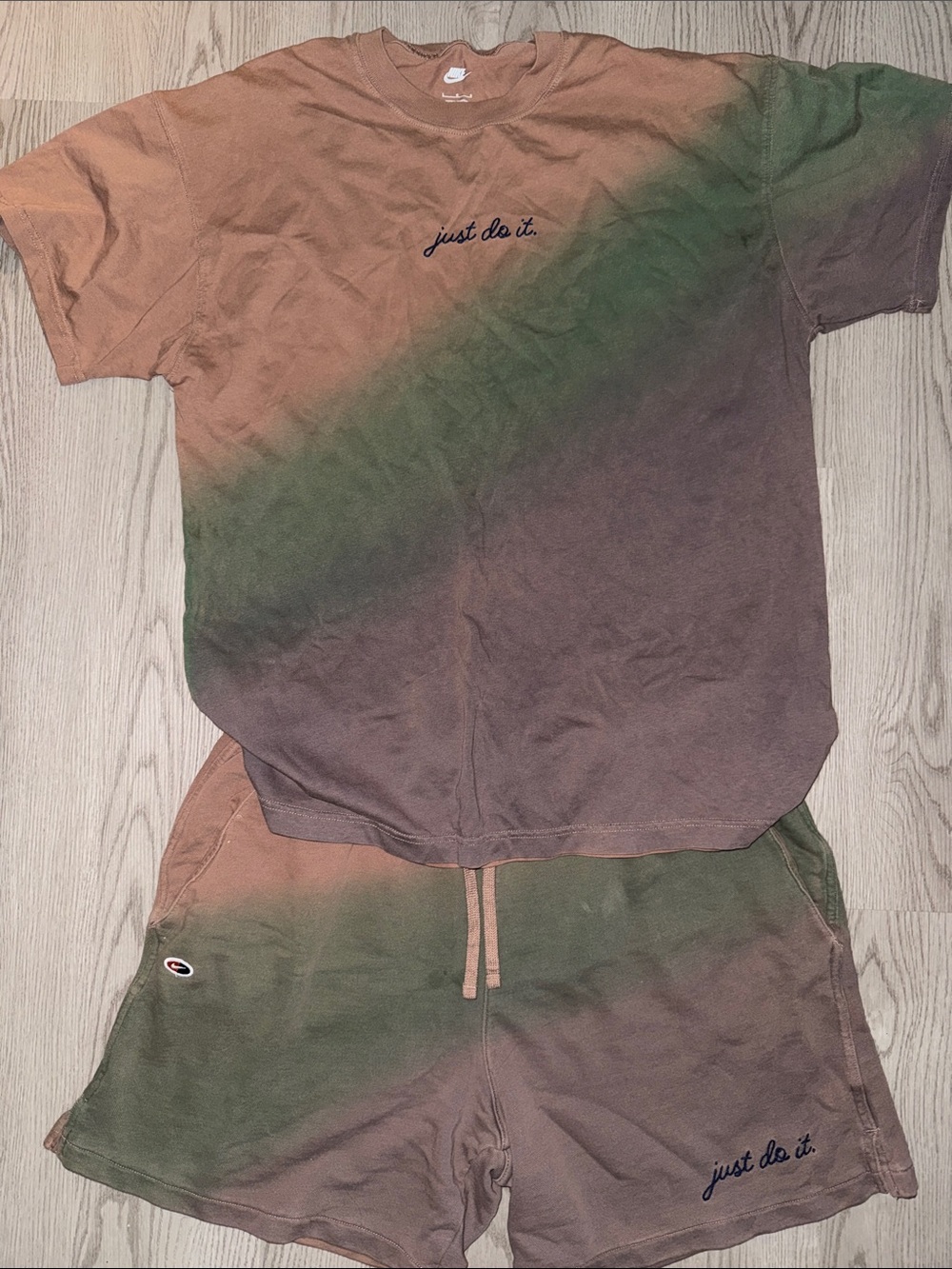 Nike Brown & Green Tie-Dye 'Just Do It.' Tee and Shorts Set